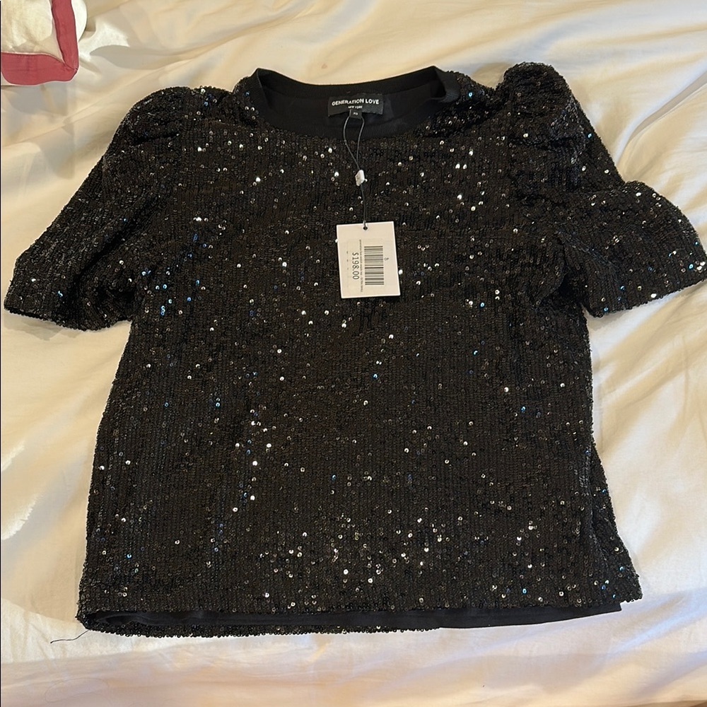 Generation Love Black Sequin Peter Pan Collar Blouse